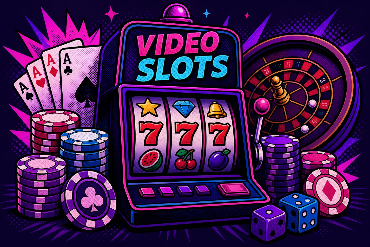 Bunter Video-Slot mit fünf Walzen und Bonus-Symbolen